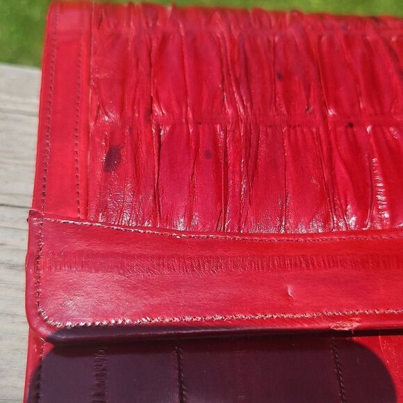 Vintage Red Eelskin Leather Clutch Purse - Picture 2 of 6